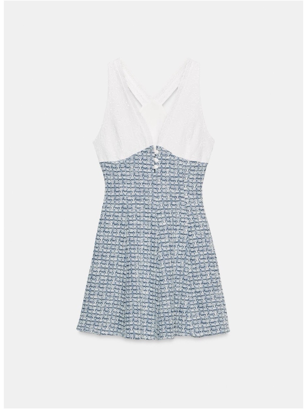 Zara Contrasting Fabric Eyelet Boucle Tweed Mini Dress